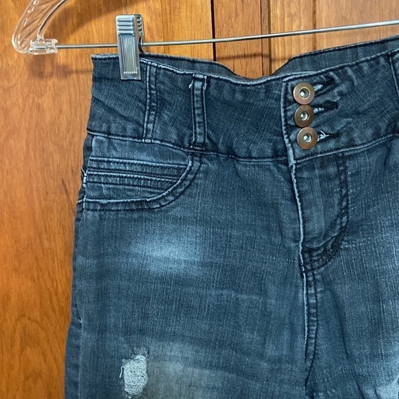 Destroyed Corset Waist Skinny Zipper/Button Fly Denim Jeans Darkwash Size 9 Jr - Picture 4 of 16
